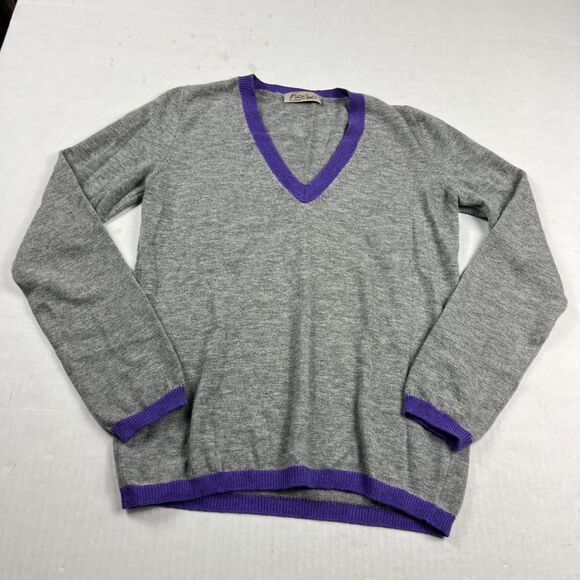 Farella Capri Womens Cashmere Sweater Gray Purple Trim S/M Lightweight ITALY - Picture 1 of 10